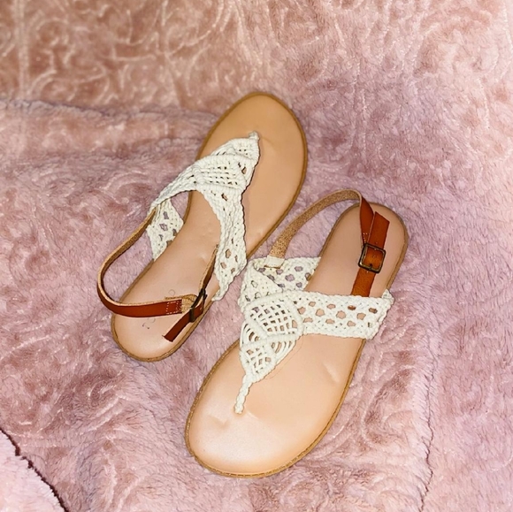 torrid Shoes - Ivory Crocheted T-Strap Sandal